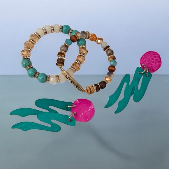 Colorful Beaded Rhinestone Bracelet and Earring Set - Picture 1 of 1
